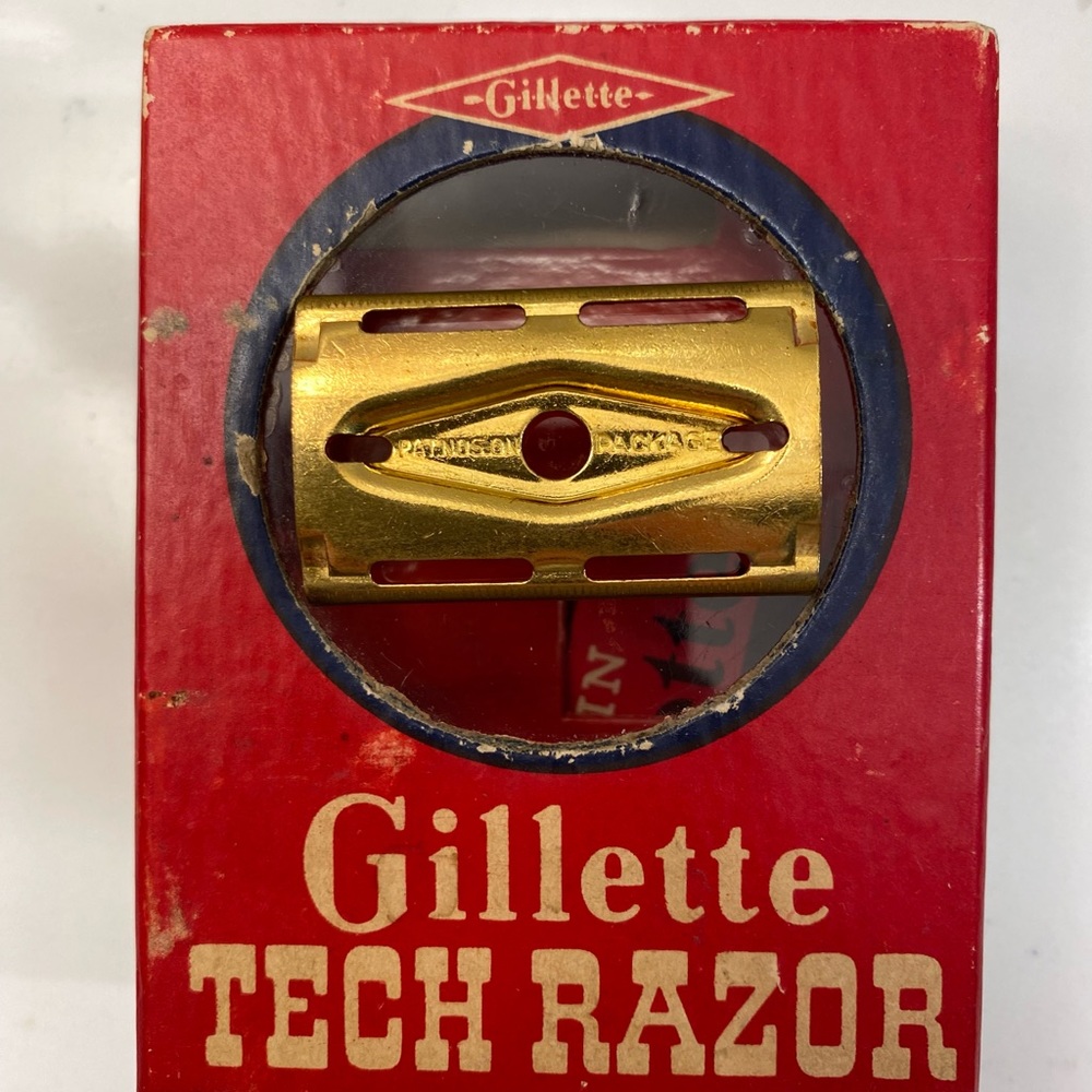 Vintage 3 piece Gold Gillette Fat Handle Tech and original Box - Picture 7 of 13